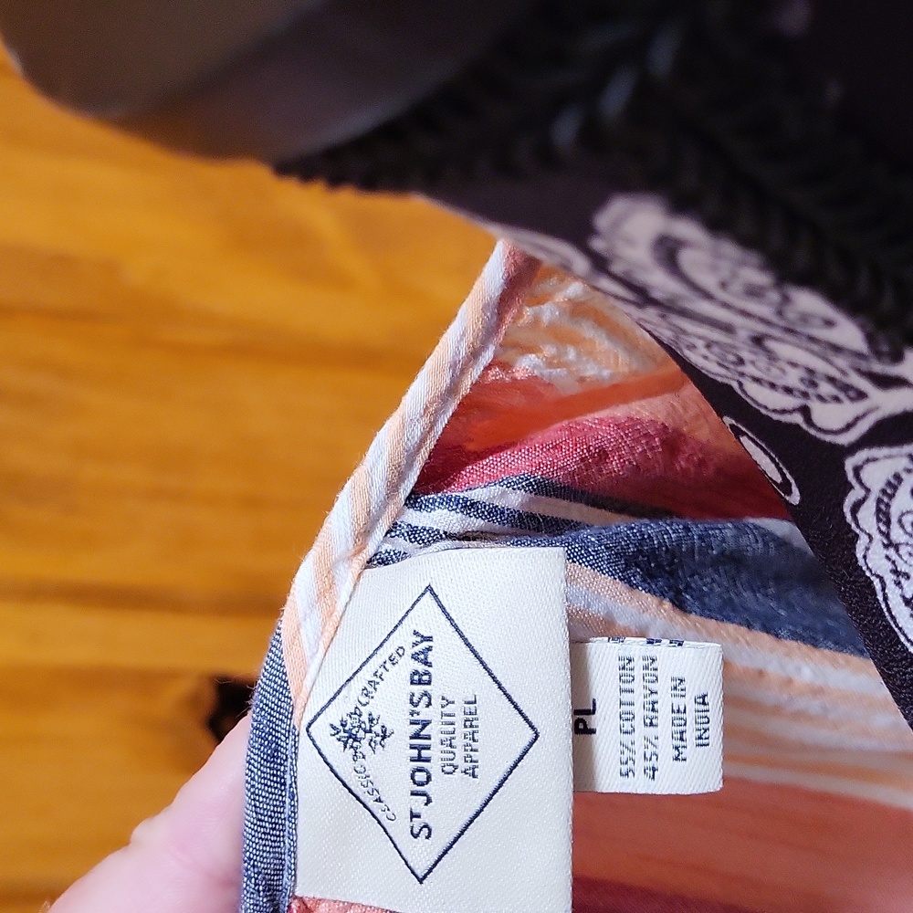 EUC St. John's Bay striped blouse. Peach, red, and blue. Size PL - Picture 2 of 4